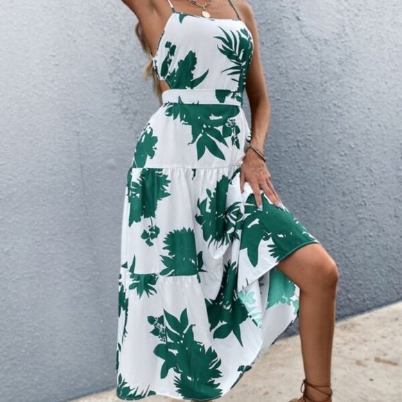 BOHO DOLLZ floral print tie back maxi dress GREEN - Picture 4 of 7
